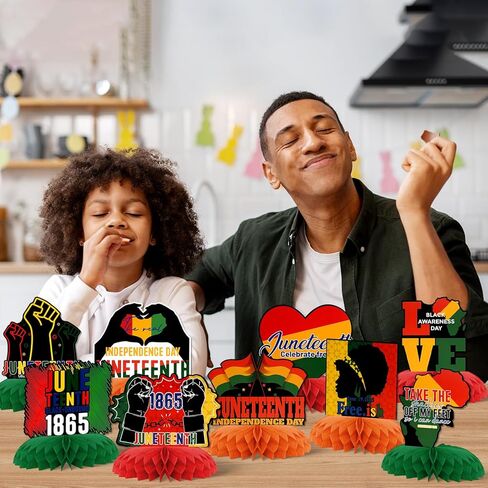 Juneteenth Day Honeycomb Centerpieces,KSKSPE 9PCS Juneteenth Decorations Table Decoration for Happy Juneteenth Day Freedom Day Black African American Independence 1865 Black History Party Decoration in Saudi Arabia