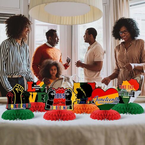 Juneteenth Day Honeycomb Centerpieces,KSKSPE 9PCS Juneteenth Decorations Table Decoration for Happy Juneteenth Day Freedom Day Black African American Independence 1865 Black History Party Decoration in Saudi Arabia