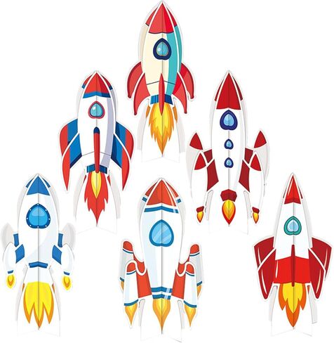 6-Piece Spaceship Party Decorations Set, 3D Rocket Centerpieces and Rocket Table Decorations for Outer Space Theme Birthday Party in Kuwait