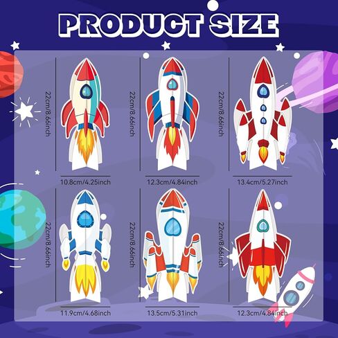 6-Piece Spaceship Party Decorations Set, 3D Rocket Centerpieces and Rocket Table Decorations for Outer Space Theme Birthday Party in Kuwait