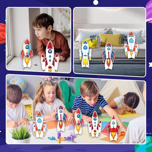 6-Piece Spaceship Party Decorations Set, 3D Rocket Centerpieces and Rocket Table Decorations for Outer Space Theme Birthday Party in Kuwait