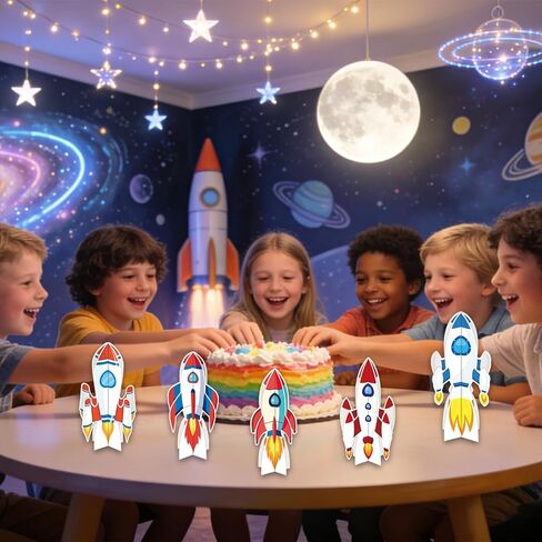 6-Piece Spaceship Party Decorations Set, 3D Rocket Centerpieces and Rocket Table Decorations for Outer Space Theme Birthday Party in Kuwait