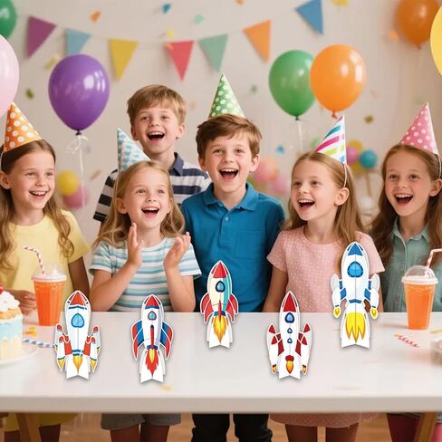 6-Piece Spaceship Party Decorations Set, 3D Rocket Centerpieces and Rocket Table Decorations for Outer Space Theme Birthday Party in Kuwait