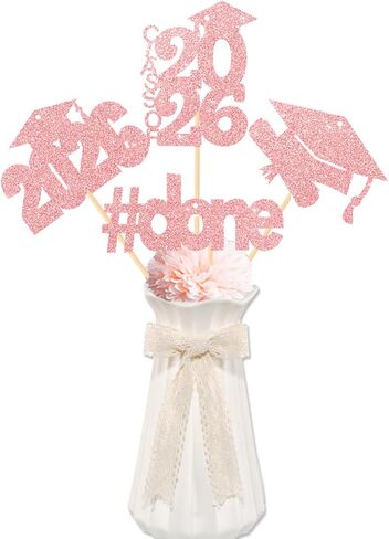 CAVLA 16 Pieces Rose Gold Glitter 2026 Graduation Party Centerpiece Sticks Class of 2026 Done Graduation Cap Diploma Table Toppers 2026 High School College Congrats Grad Grad Party Decoration in Saudi Arabia