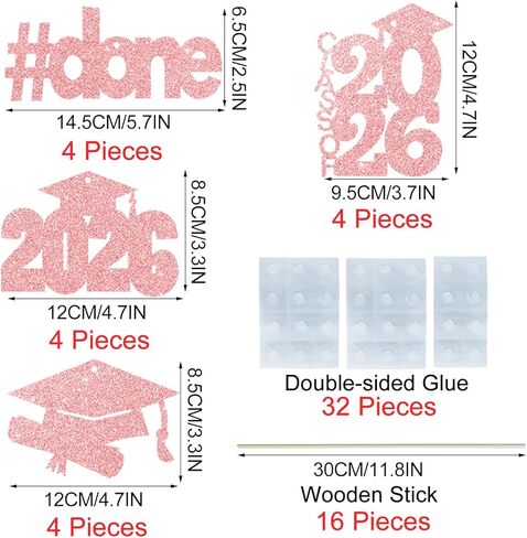 CAVLA 16 Pieces Rose Gold Glitter 2026 Graduation Party Centerpiece Sticks Class of 2026 Done Graduation Cap Diploma Table Toppers 2026 High School College Congrats Grad Grad Party Decoration in Saudi Arabia