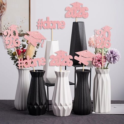 CAVLA 16 Pieces Rose Gold Glitter 2026 Graduation Party Centerpiece Sticks Class of 2026 Done Graduation Cap Diploma Table Toppers 2026 High School College Congrats Grad Grad Party Decoration in Saudi Arabia