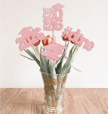 CAVLA 16 Pieces Rose Gold Glitter 2026 Graduation Party Centerpiece Sticks Class of 2026 Done Graduation Cap Diploma Table Toppers 2026 High School College Congrats Grad Grad Party Decoration in Saudi Arabia