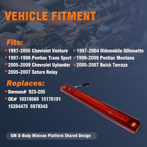 مجموعة مصابيح الفرامل الثالثة LED متوافقة مع GM U-Body Minivans 1997-2009 Venture Uplander Montana Silhouette Relay Terraza Trans Sport يستبدل 923-205 OE 10319569 15176191 15264475 5978343 in Kuwait
