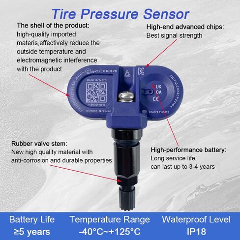 [4 عبوات] مستشعر TPMS بلوتوث لطراز Tesla 3 Y S X (2020-2025)، نظام مراقبة ضغط الإطارات المبرمج مسبقًا، استبدال مباشر من OEM 1490701-00-B 1490701-01-C، BLE عالي الدقة in Kuwait