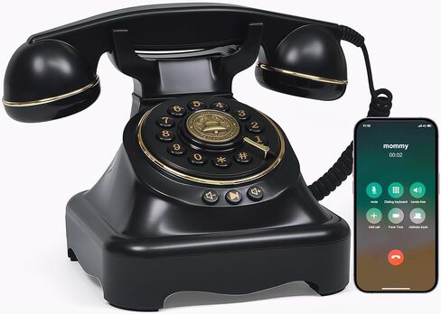 Bluetooth Landline Phone Retro Rotary Phone Supports Voice Assistant Smart Dialogue, Music Playback, Hands-Free Calling, USB Charging (Black) in Saudi Arabia