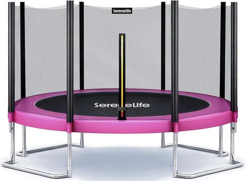 SereneLife Trampoline with Net – 10ft ASTM Approved Trampoline with Net Enclosure – Stable, Strong Kids & Adult Trampoline – Outdoor Trampoline for Teens and Adults – Reinforced Kids Trampoline, Pink in Saudi Arabia