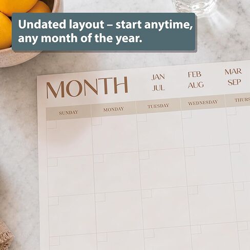 ETERNA GOODS Undated Flat Desk 12-Month Calendar, Modern Aesthetic Large 22" x 17" Desk Pad Calendar, Undated So You Can Start Anytime, Upgrade Your Desktop With a Modern Full Month View Calendar in Saudi Arabia
