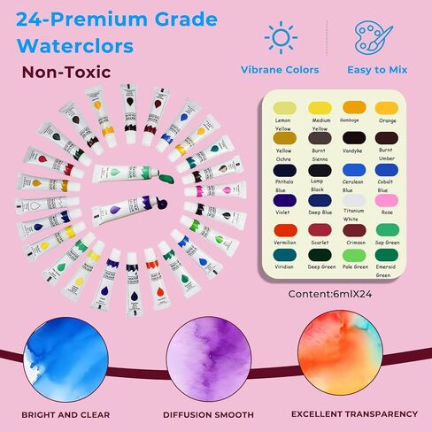 Mini Painting Palette Travel Set - Portable Watercolor Palette Set, Pocket Artist Watercolor Travel Set with 24 Watercolor Paints, Brush, Sketchbook Suitable for Painters, Artists, and Students in Saudi Arabia
