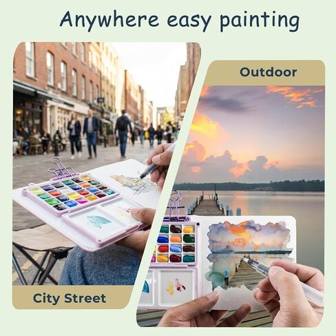Mini Painting Palette Travel Set - Portable Watercolor Palette Set, Pocket Artist Watercolor Travel Set with 24 Watercolor Paints, Brush, Sketchbook Suitable for Painters, Artists, and Students in Saudi Arabia