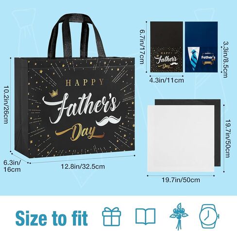 YANGTE 2 Pack 13" Large Father's Day Gift Bags with Tissue Paper and Cards, Reusable Non-Woven Fathers Day Bags with Handle for Best Men, Funny Dad Gift Wrap Bags for Presents, Party Favors Supplies in Kuwait
