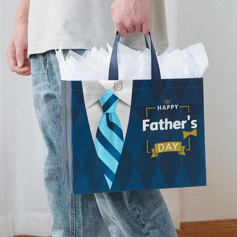 YANGTE 2 Pack 13" Large Father's Day Gift Bags with Tissue Paper and Cards, Reusable Non-Woven Fathers Day Bags with Handle for Best Men, Funny Dad Gift Wrap Bags for Presents, Party Favors Supplies in Kuwait