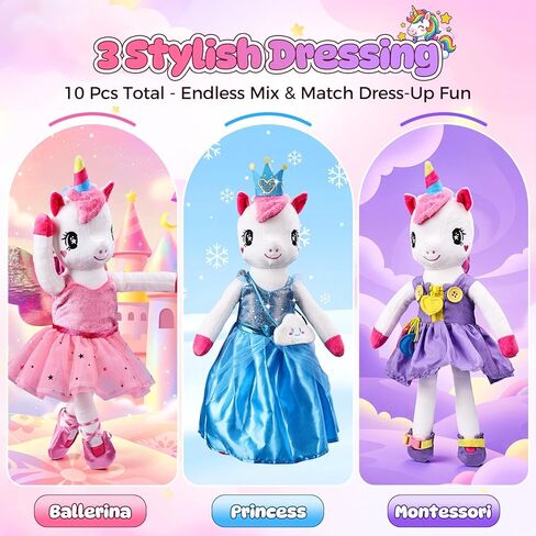 ألعاب Esjay Unicorn للفتيات من عمر 4 إلى 6 سنوات، هدايا حفلات رقص دمية راقصة الباليه، حقيبة باليه على شكل حيوان محشو من يونيكورن، حقيبة قطيفة 3 ملابس للعب التظاهري، عيد ميلاد 3 4 5 6 سنوات من فتاة صغيرة in Kuwait
