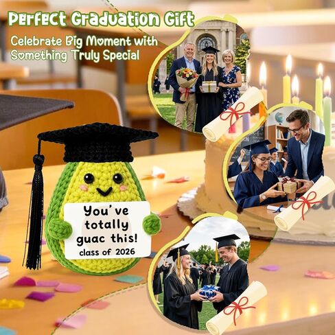 giftmark 2026 هدية التخرج لها، فئة 2026 هدية تهنئة للنساء والرجال والأولاد والبنات، الأفوكادو الكروشيه الإيجابي المصنوع يدويًا، ديكورات مكتب التخرج اللطيفة 2026 تذكار لأصدقاء الطلاب in Kuwait