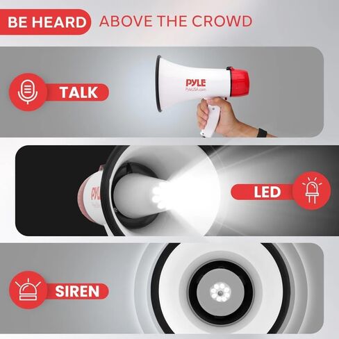Pyle 30W PA Bullhorn Megaphone Speaker with Built-in Siren & LED Lights - Adjustable Volume Control for Football, Soccer, Baseball, Basketball, Cheerleading, Fans, Coaches & Safety Drills in Kuwait
