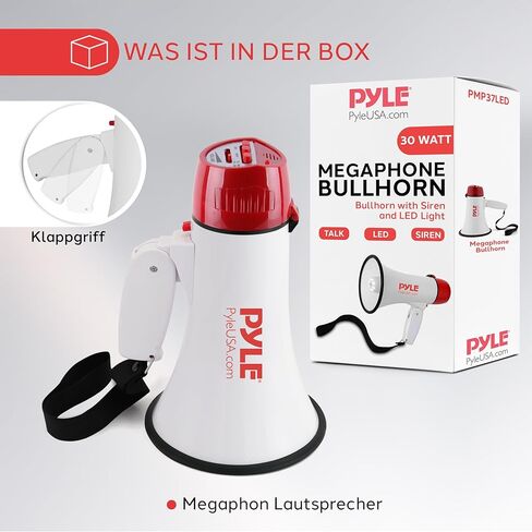 Pyle 30W PA Bullhorn Megaphone Speaker with Built-in Siren & LED Lights - Adjustable Volume Control for Football, Soccer, Baseball, Basketball, Cheerleading, Fans, Coaches & Safety Drills in Kuwait
