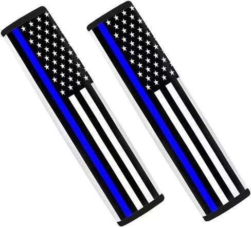2-Pack USA Flag Thin Blue Line Car Seat Belt Pads – Premium Soft Fabric, Comfortable and Supportive – Ideal for Cars, Trucks, SUVs – Show Your Support for Law Enforcement in Saudi Arabia