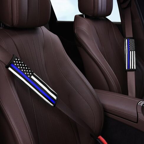 2-Pack USA Flag Thin Blue Line Car Seat Belt Pads – Premium Soft Fabric, Comfortable and Supportive – Ideal for Cars, Trucks, SUVs – Show Your Support for Law Enforcement in Saudi Arabia