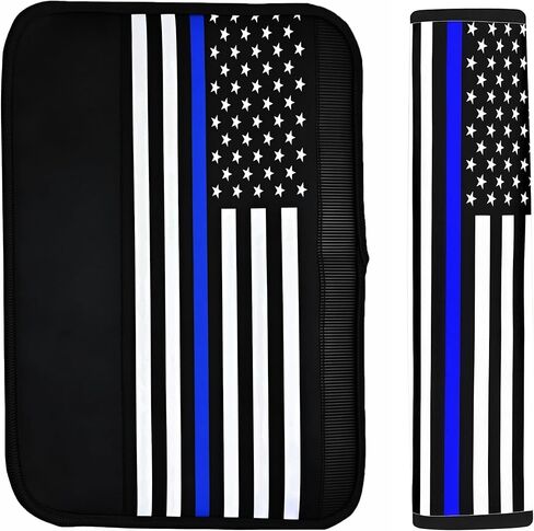 2-Pack USA Flag Thin Blue Line Car Seat Belt Pads – Premium Soft Fabric, Comfortable and Supportive – Ideal for Cars, Trucks, SUVs – Show Your Support for Law Enforcement in Saudi Arabia