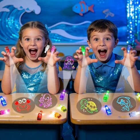 24Pcs Under the Sea Finger Lights Party Favors Decorations, Summer Beach Goodie Bags Stuffers Birthday Gifts Bulk Toy Party Favors for Kids 3 4 5 8 Boys Girls Ocean Party Supplies Classroom Prizes in Saudi Arabia