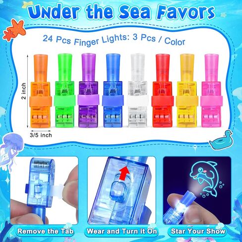 24Pcs Under the Sea Finger Lights Party Favors Decorations, Summer Beach Goodie Bags Stuffers Birthday Gifts Bulk Toy Party Favors for Kids 3 4 5 8 Boys Girls Ocean Party Supplies Classroom Prizes in Saudi Arabia