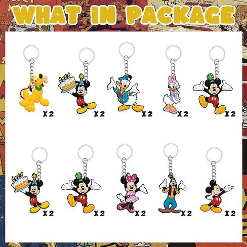 20Pcs Mickey Birthday Party Favors Keychains,8 Designs Party Supplies,Best for Fill Up the Goodie Bags in Saudi Arabia