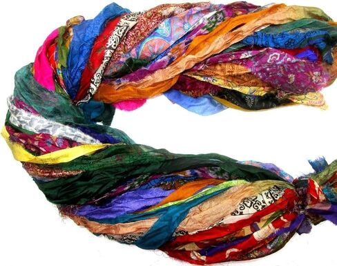 100 Pcs Recycled Silk Sari Ribbon Yarn Strips – 42 Yards Total, 15–17 Inch Unstitched Pure Silk Fabric Tassel Skeins, Mixed Random Shades for Journaling, Scrapbooking, Jewelry & Craft Projects in Saudi Arabia