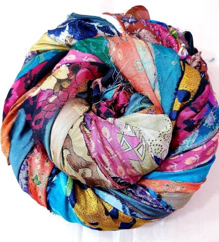 100 Pcs Recycled Silk Sari Ribbon Yarn Strips – 42 Yards Total, 15–17 Inch Unstitched Pure Silk Fabric Tassel Skeins, Mixed Random Shades for Journaling, Scrapbooking, Jewelry & Craft Projects in Saudi Arabia