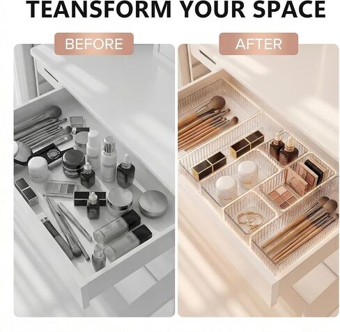 Li&Zhao 7PCS Stackable Bathroom Drawer Organizer-Clear Acrylic Drawer Organizer and Makeup Drawer Organizer with 4 Sizes 7 Grids for Vanity, Kitchen, Office Supplies in Kuwait