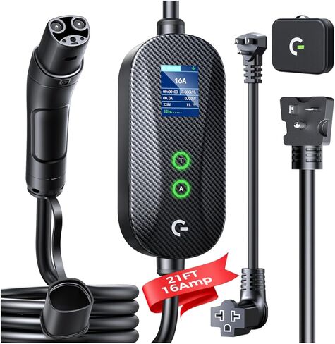 Level 1&2 Tesla Mobile Charger, (16A/12A, 240V-110V, 16FT Cable), Adjustable Current/Timer Tesla Home Charger, NEMA 6-20 & 5-15 Plug, NACS Connector for All Tesla Model 3/Y/X/S/Cybertruck in Saudi Arabia