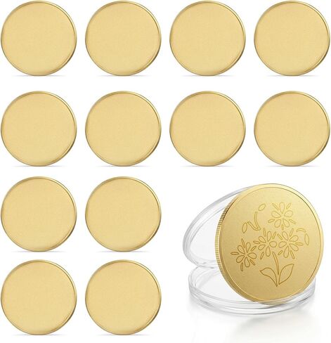 12 Pcs Brass Coin Blanks, 45 mm Laser Engraving Custom Coins with Acrylic Protection Box for DIY Crafts Birthday Travel Commemorative Collection in Kuwait