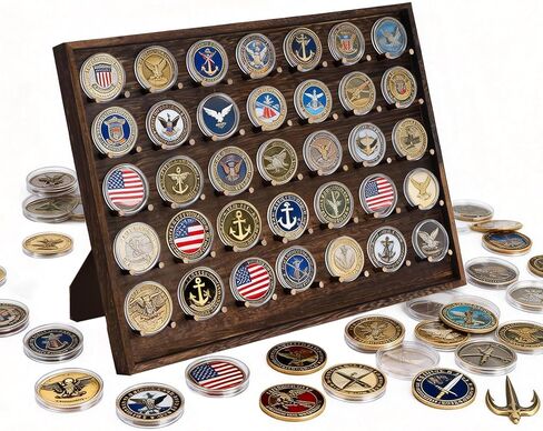 Wood Challenge Coin Display Case - 5-Tier Military Coin Holder Rack Organizes and Protects 65 Coins, Collector's Wooden Stand for Showcasing Challenge, Military, War and Commemorative Coins in Saudi Arabia