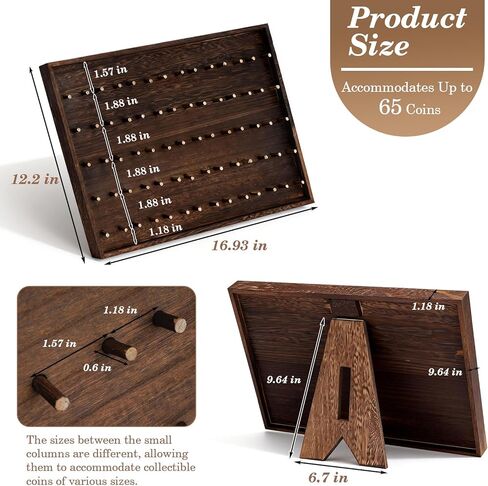 Wood Challenge Coin Display Case - 5-Tier Military Coin Holder Rack Organizes and Protects 65 Coins, Collector's Wooden Stand for Showcasing Challenge, Military, War and Commemorative Coins in Saudi Arabia