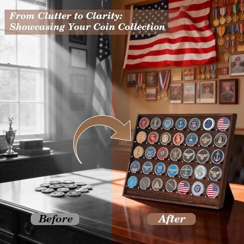 Wood Challenge Coin Display Case - 5-Tier Military Coin Holder Rack Organizes and Protects 65 Coins, Collector's Wooden Stand for Showcasing Challenge, Military, War and Commemorative Coins in Saudi Arabia