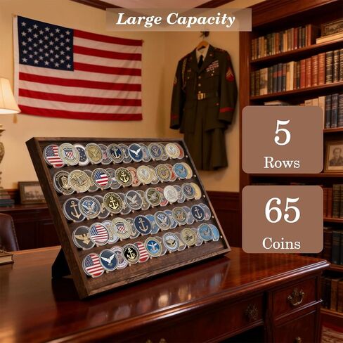 Wood Challenge Coin Display Case - 5-Tier Military Coin Holder Rack Organizes and Protects 65 Coins, Collector's Wooden Stand for Showcasing Challenge, Military, War and Commemorative Coins in Saudi Arabia
