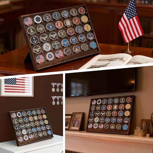 Wood Challenge Coin Display Case - 5-Tier Military Coin Holder Rack Organizes and Protects 65 Coins, Collector's Wooden Stand for Showcasing Challenge, Military, War and Commemorative Coins in Saudi Arabia