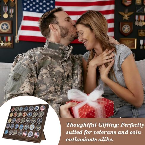 Wood Challenge Coin Display Case - 5-Tier Military Coin Holder Rack Organizes and Protects 65 Coins, Collector's Wooden Stand for Showcasing Challenge, Military, War and Commemorative Coins in Saudi Arabia