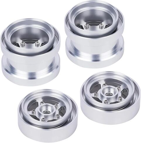 CNC Aluminum Beadlock Wheels for Tamiya Grasshopper Hornet Frog Buggy, 1/10 RC Front & Rear Wheel Rims Set (Silver) in Saudi Arabia
