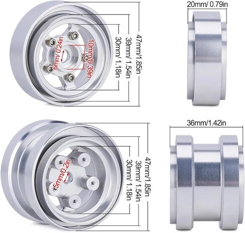 CNC Aluminum Beadlock Wheels for Tamiya Grasshopper Hornet Frog Buggy, 1/10 RC Front & Rear Wheel Rims Set (Silver) in Saudi Arabia