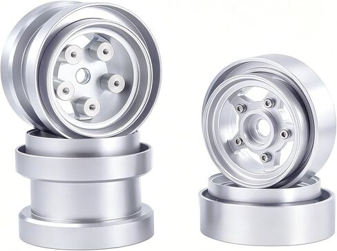 CNC Aluminum Beadlock Wheels for Tamiya Grasshopper Hornet Frog Buggy, 1/10 RC Front & Rear Wheel Rims Set (Silver) in Saudi Arabia