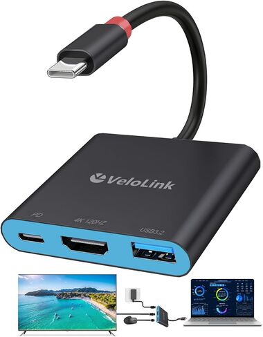 usbc to hdmi Adapter,hdmi to USB c with 100W PD & USB 3.0 Port,4K@30Hz HDMI Adapter, USB C Hub Multiport AV Converter Compatible with Laptops, iPhone,PC,Switch, steam Deck, rog Ally and More... in Kuwait
