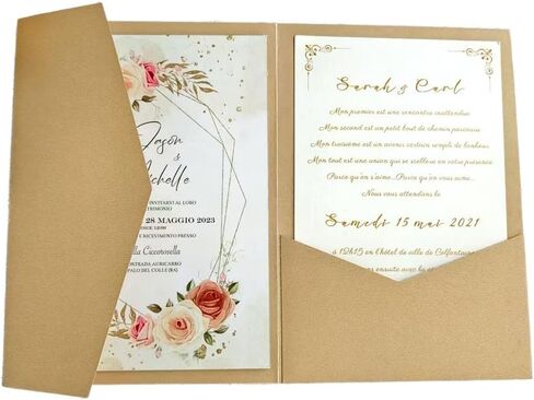 MillaSaw 25pcs Invitation Pocket Envelopes Champagne For Wedding Anniversary Birthday, Tri Fold Envelope Invitation With Sleeve (champagne) in Saudi Arabia