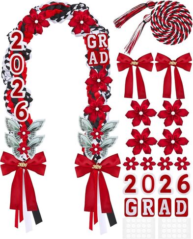 21 قطعة التخرج Lei 2026 50 بوصة التخرج Leis Class of 2026 Double Braided Money Lei مع شريط من الساتان هدايا الحفلات للنساء والرجال (أزرق وأسود وأبيض) in Kuwait