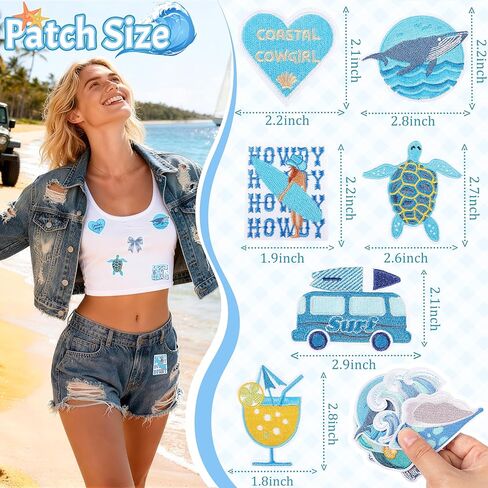NICEVINYL Iron on Patches for Coastal Cowgirl - 32Pcs Summer Embroidered Patches Applique for DIY Craft - Cute Sea Beach Repair Patch Bulk for Clothing Jeans Backpacks Bags Trucker Hats in Saudi Arabia