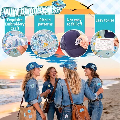 NICEVINYL Iron on Patches for Coastal Cowgirl - 32Pcs Summer Embroidered Patches Applique for DIY Craft - Cute Sea Beach Repair Patch Bulk for Clothing Jeans Backpacks Bags Trucker Hats in Saudi Arabia