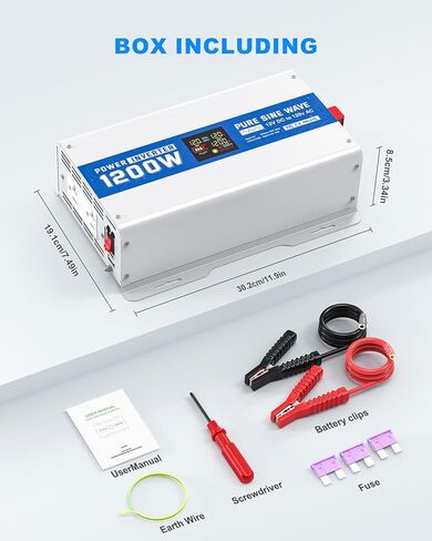 1200W Pure Sine Wave Power Inverter 12V DC to 120V AC Converter 2400 Watt Peak Power Multi-Display Screen with 2 GFCI Outlet 30W USB and 18W Type-C for Car RV Truck Boat Off-Grid, Gray Blue in Saudi Arabia